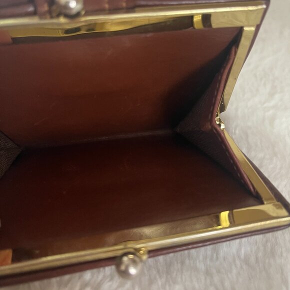 Coach Vintage 90s Sheridan Kiss Lock Coin Purse Wallet Card Case Brown Leather - Picture 6 of 9